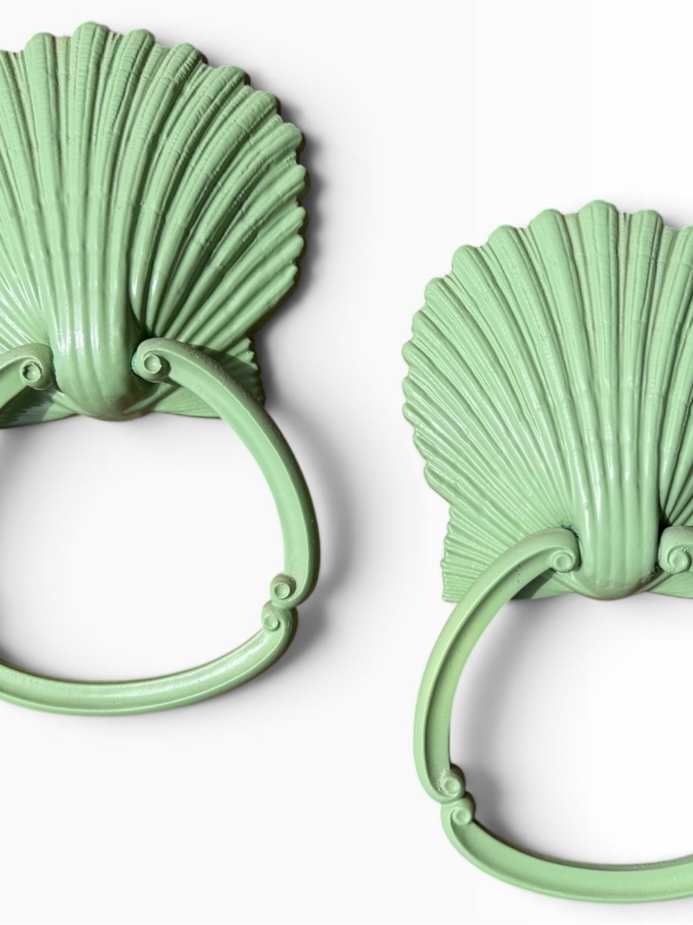 Vintage 1975 Homco Mint Green Seashell Towel Ring Set